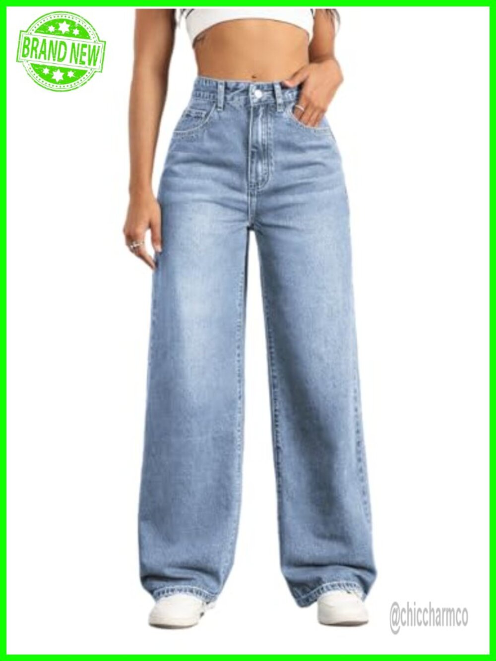 High Waisted Wide Leg Jeans for Women Stretchy Tummy Control Denim Pants